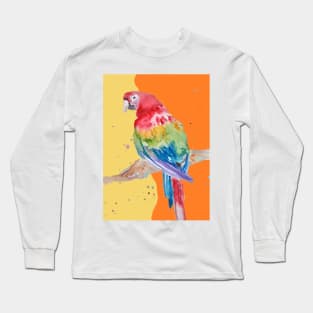 Parrot Watercolor Painting Macaw - Yellow Orange Long Sleeve T-Shirt